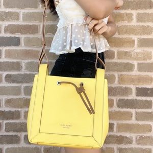 Kate Spade Grab Bucket Bag Crossbody Yellow Leather